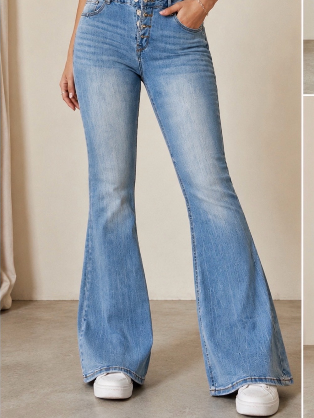 Flamingo Y2K Flare Bell Bottom Jeans NWT Highrise Button Lightwash Retro Boho